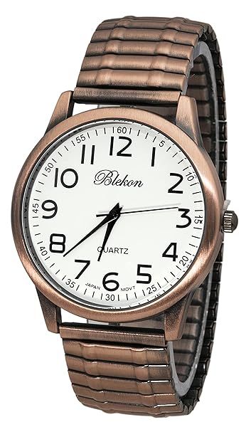Blekon Collections Unisex Large Face 40mm Japanese Quartz Stretch Band Watch Copper