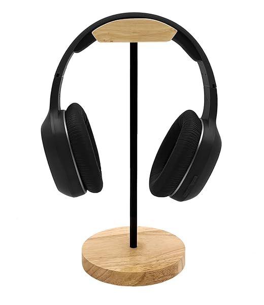 Bliocefo Headphone Stand Natural Wood and Aluminum Gaming Holder Desktop Earphone Hanger Functional Craftsmanship for All Headsets