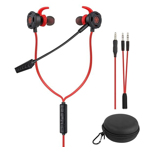 BlueFire Wired Gaming Earphone 3.5MM Noise Cancelling Stereo Bass Headphone with Adjustable Mic for PS4 Xbox One Laptop Cellphone PC Red