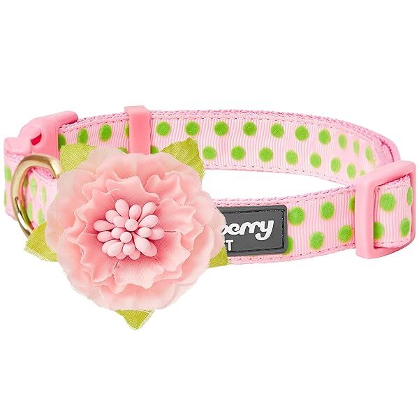 Blueberry Pet Adjustable Pink Dog Collar with Silk Flower for Medium Dogs 14.5 to 20 Inch Neck 3/4 Inch Width Stylish Girl Dog Collars