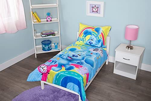 Blue's Clues 4-Piece Toddler Bedding Set: Comforter, Sheets & Pillow Case - Fun Character Design for Kids' Beds