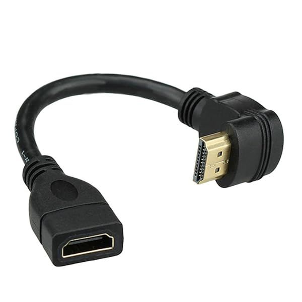 Bluwee HDMI Extension Cable High Speed 90 Degree Male to Female 0.5FT Gold Plated Black HDMI Extender Wire Cord