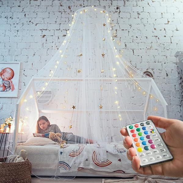 Bollepo Pink Bed Canopy with Lights for Girls Room Princess Style Available in Single Twin Full Queen Sizes