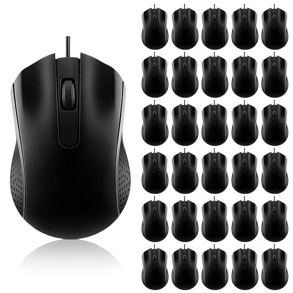Bonuci 30 Pcs USB Wired Mouse Bulk Corded Mice for PC Desktop Laptop Office School Home Classroom Supplies Black