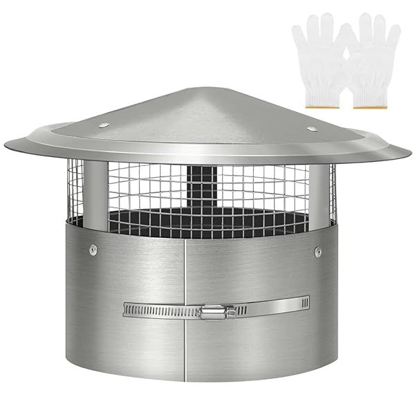 Bootuu 14 Inch Round Chimney Cap with Screen and Fastening Device Stainless Steel Tapered Top Stovepipe Finial for Durable Protection
