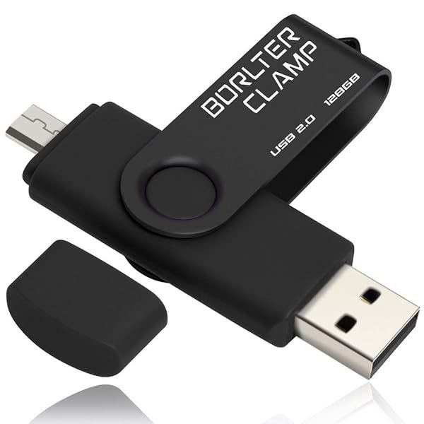 BorlterClamp 128GB USB Flash Drive Dual Port OTG Thumb Drive for Android Smartphone Tablet and Computer Black