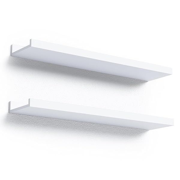 Boswillon 23.6 Inch Floating Shelves Wall Mounted Set of 2 Modern White Wall Shelf for Bedroom Nursery Living Room Bathroom Kitchen Decor