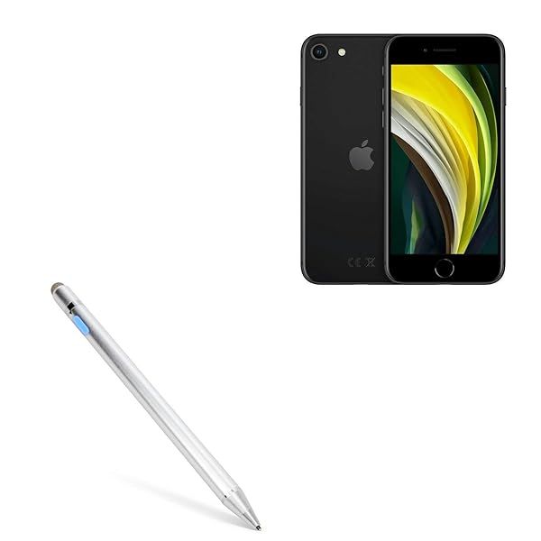 BoxWave Stylus Pen for Apple iPhone SE 2020 AccuPoint Active Stylus with Ultra Fine Tip Metallic Silver