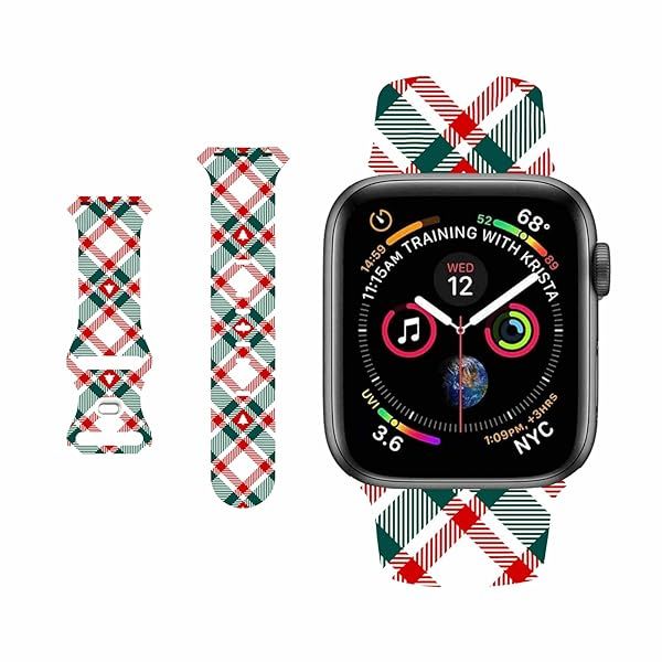 Breathable Christmas Plaid Pattern Bands Compatible with Apple Watch 42mm 44mm 45mm 46mm 49mm M L,Men Women Colorful Soft Silicone Wristband Strap
