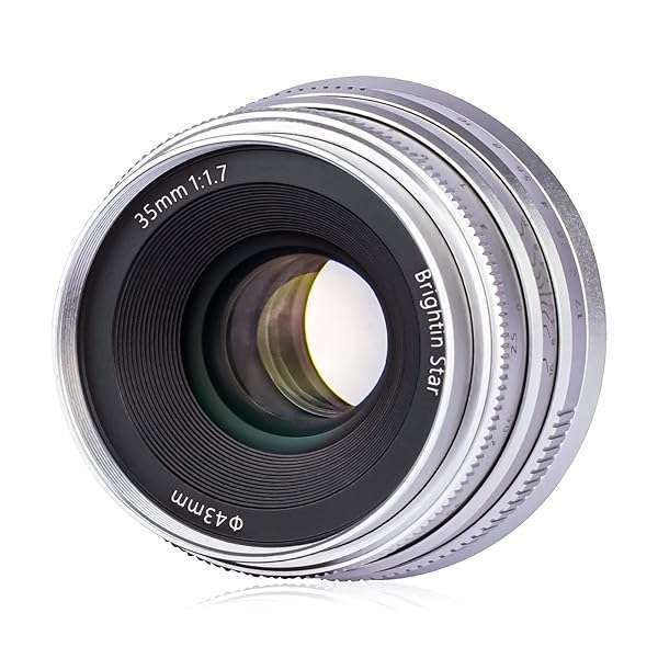 Brightin Star 35mm F1.7 Large Aperture APS-C Manual Focus Prime Fixed Mirrorless Camera Lens, Fit for Panasonic Olympus Micro4/3 G7, G85, GX9, G7KS, EPM1/2, EM1, EP1/P2/P3/P5, PL 1/2/3/5/6(Silver)