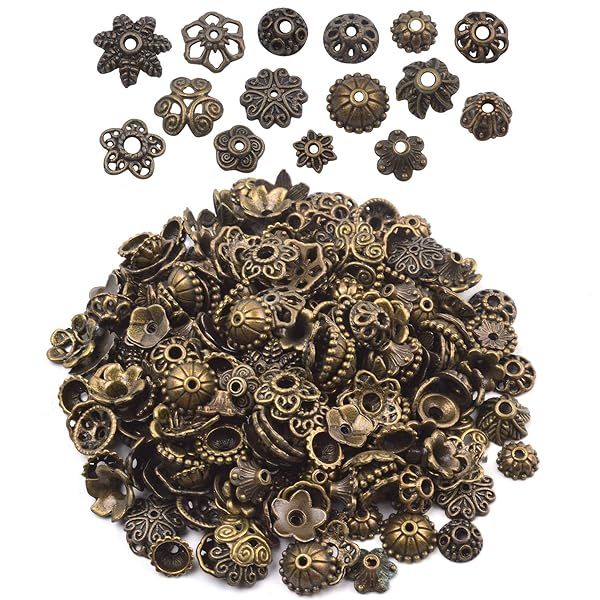 BronaGrand 100g Bali Style Metal Bead Caps - Deluxe Bronze Jewelry Making Mix (150-250pcs)
