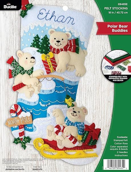 Bucilla Felt Applique 18 Inch Stocking Making Kit Polar Bear Buddies Ideal for DIY Arts and Crafts 89465E