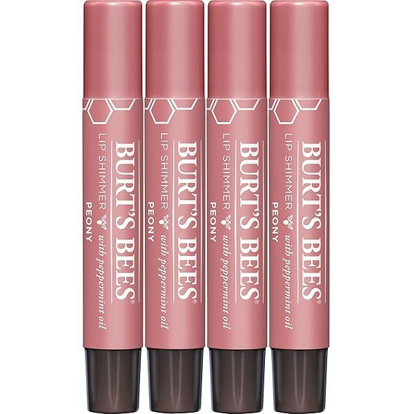 Valentine's Day Gift: Burt's Bees Shimmer Lip Tint 4-Pack - Hydrating, Glowy Color & Buildable Finish in Peony