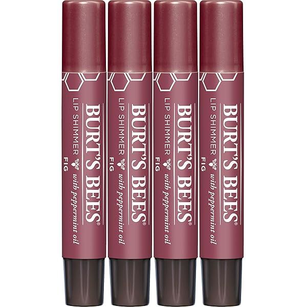 Valentine's Day Gift: Burt's Bees Shimmer Lip Tint - Hydrating Tinted Lip Balm in Fig (4 Pack) for Natural Glow & Buildable Color