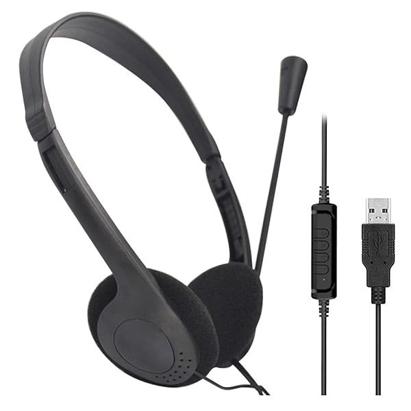 CALIDAKA USB Headset with Microphone Lightweight PC Headphones for Business Online Courses Gaming and Noise Reduction