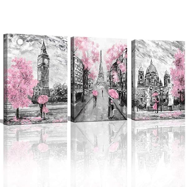 CANVASZON Black & White Canvas Art: Paris & London Theme Decor for Living Room, Bedroom & Bathroom