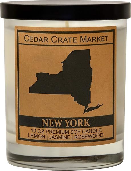 CEDAR CRATE MARKET New York Scented Soy Candle Lemon Jasmine Rosewood Decorative Gifts Made in USA 100% Soy Wax