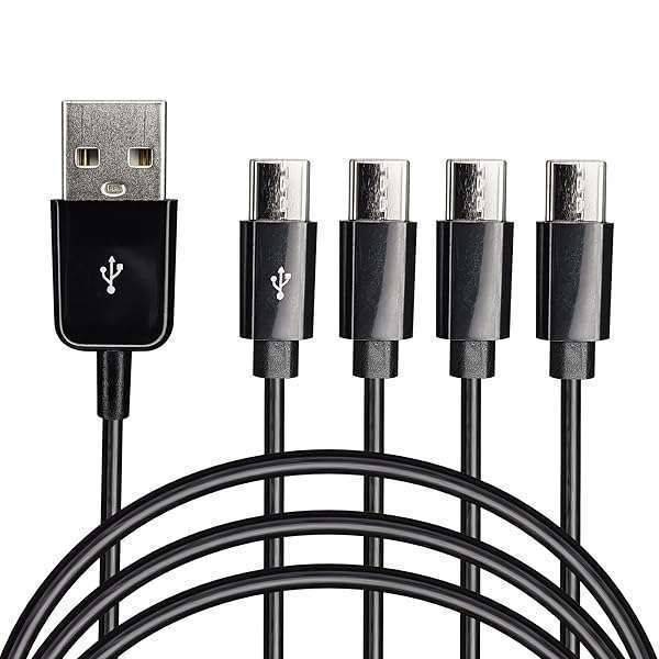 CERRXIAN USB Type C Splitter Charging Cable,4.9ft 4 in 1 Multi Charging Cable, USB A to 4 x USB Type C Y Splitter Data Snyc Cord(1.5m-4 USB C, Black)