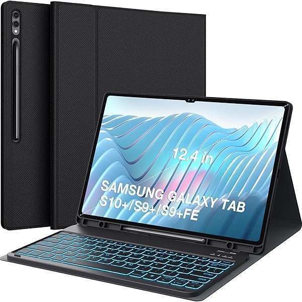 CHESONA Keyboard Case for Samsung Galaxy Tab S10+/S9 FE+ - 7-Color Backlit, Detachable Wireless Keyboard & Slim Cover
