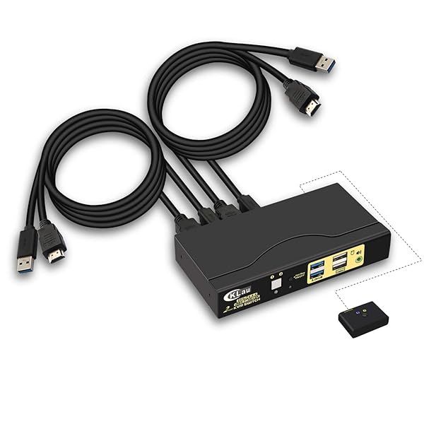 CKLau 4K 60Hz 2 Port KVM Switch HDMI with Audio and USB 3.0 Hub for Dual Computer Keyboard Mouse Monitor Sharing
