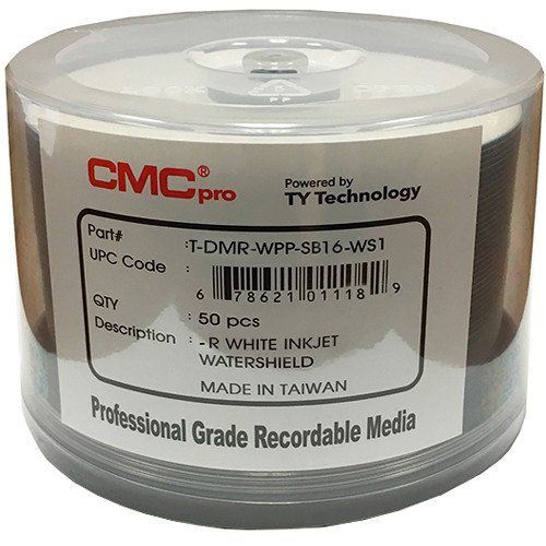 CMC Pro 16X DVD-R 50-Pack - Glossy White Inkjet Hub with TY Technology for Superior Printing