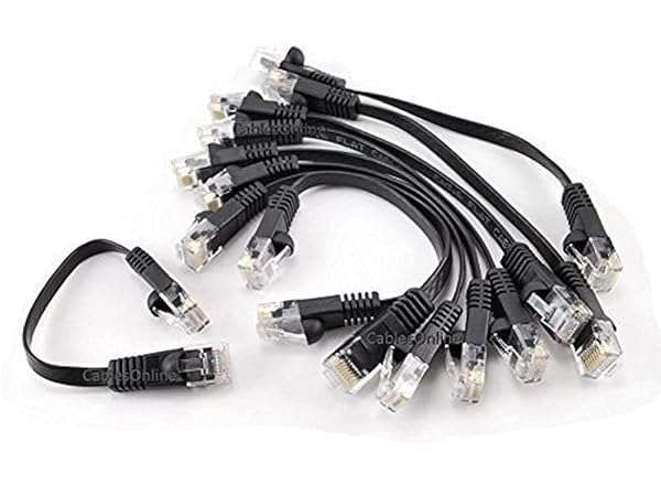 10-Pack 6-Inch CAT6 Flat Ethernet Cables - UTP RJ45 Black Patch Cables by CablesOnline