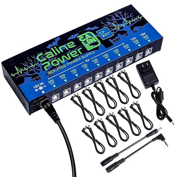Caline CP-207 Guitar Pedal Power Supply, True Isolated Pedal Board Power Supply with 10 Totally Isolated DC 9V 12V 18V Outputs(100mA 300mA 500mA),