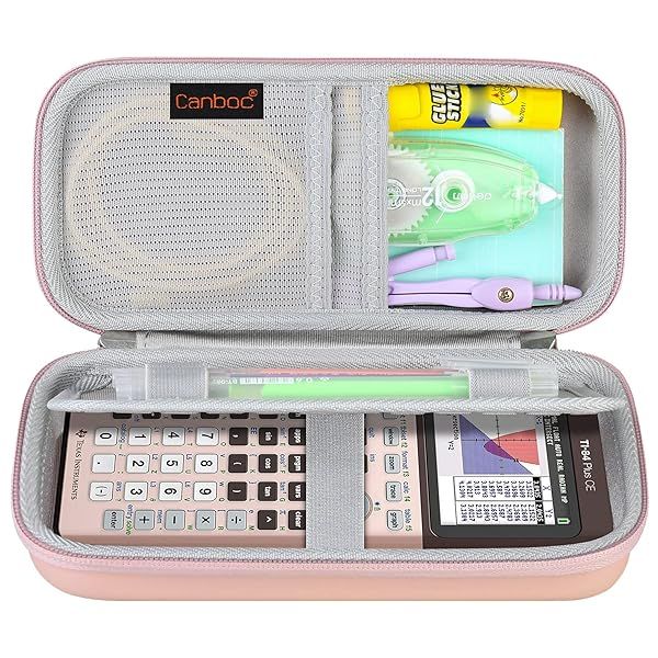 Canboc Carrying Case for Texas Instruments Ti-84 Plus CE TI-84 Plus TI-83 Plus Graphing Calculator Rose Gold Mesh Bag for Cables and Manual