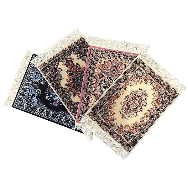 Set of 4 Turkish Rug Style Carpet Coasters - Absorbent Table Mats for Kitchen & Dining, Spill Protection