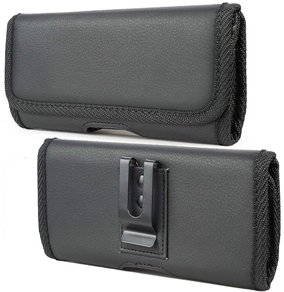 Premium Nakedcellphone Black Vegan Leather Case for Galaxy Z Fold 5 - Horizontal Pouch with Metal Clip & Magnetic Closure