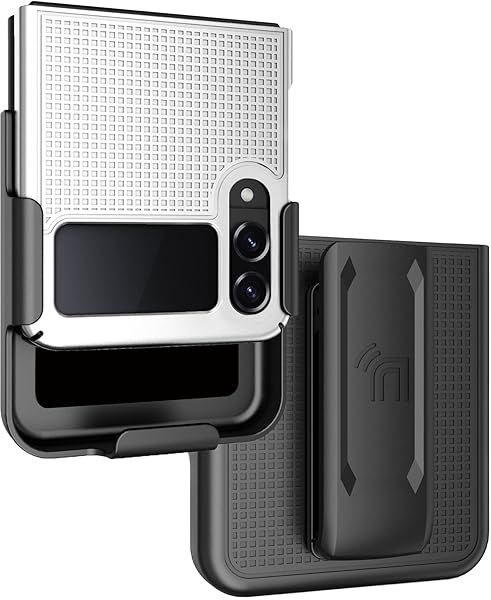 Galaxy Z Flip 4 Case with Clip - Slim Hard Shell & Rotating Belt Holster Combo - Pearl White