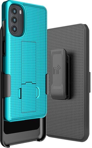 Buy Moto G 5G (2022) Case with Clip & Kickstand - Slim Hard Shell Cover & Belt Holster Combo in Teal Aqua Mint