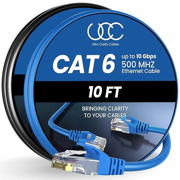 Cat 6 Ethernet Cable 10 Ft 2 Pack - High Speed 10Gbps Indoor/Outdoor LAN Cable for Router, Modem, PS4/5 - Blue & Black