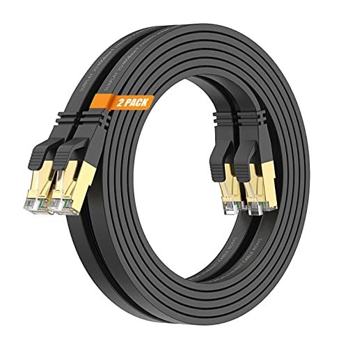 Surplay Cat8 15FT-2Pack Ethernet Cable,Black-40Gbps-2000Mhz Internet Network Cord,High Speed Gold-Plated RJ45 Double Shielded with Ground Wire for