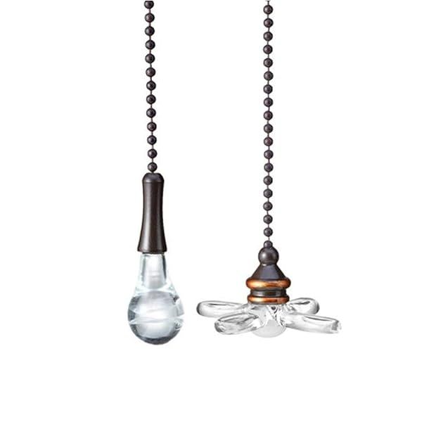 Pack of 2 Ceiling Fan Pull Chains - 6 Inch Cords with ORB, Light Bulb & Fan Connectors