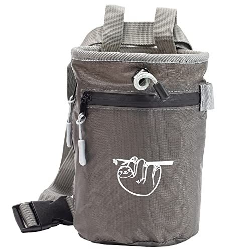 Premium Chalk Bag for Rock Climbing & Bouldering - 2 Zipper Pockets, Ideal for Weightlifting & Gifts - Gray Gym Gear