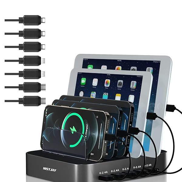 Multi-Device Charging Station: MSTJRY 5-Port USB-A Dock for iPhone, iPad & Tablets - Fast Charging in Gunmetal