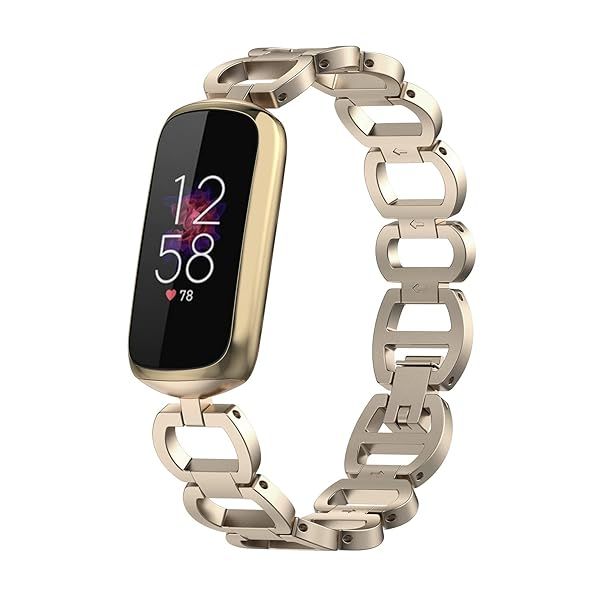Chofit Metal Replacement Bands for Fitbit Luxe Adjustable Stainless Steel Bracelet Strap for Men and Women Champagne Color
