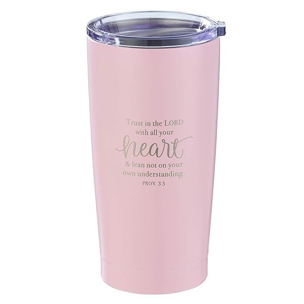 Christian Art Gifts 18 oz Pink Stainless Steel Travel Mug with Lid Inspirational Bible Verse Trust in the Lord Proverbs 3:5