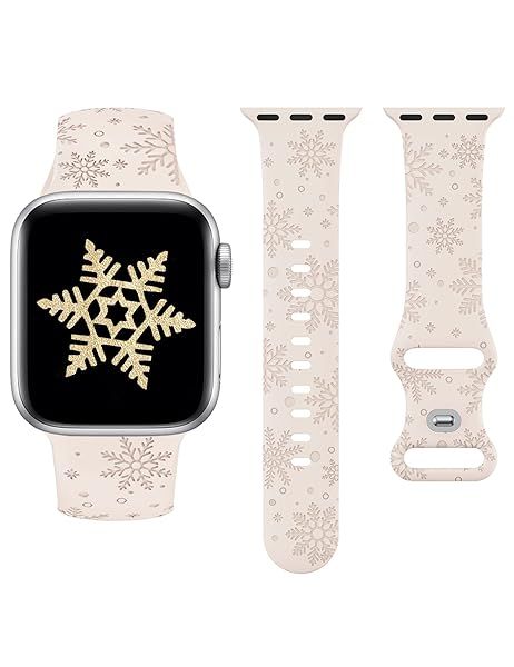 Christmas Snowflakes Engraved Watch Band Compatible with Apple Watch Band 44mm Cute Strap Wristband Christmas Gift Soft Silicone Sport Replacement