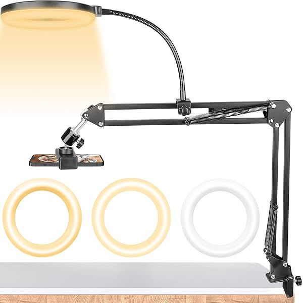 ChromLives Overhead Phone Mount with Ring Light, Overhead Tripod Phone Holder Mount for Video Recording, Flexible Articulating Arm Overhead Phone