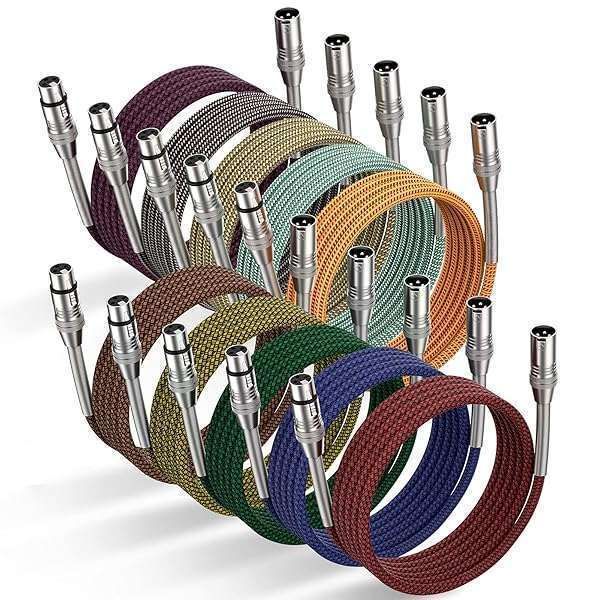 25ft Ciwoda XLR Cable 10-Pack - Multi-Color Heavy Duty Nylon Braided Microphone Cables for Speakers & Stage Lighting