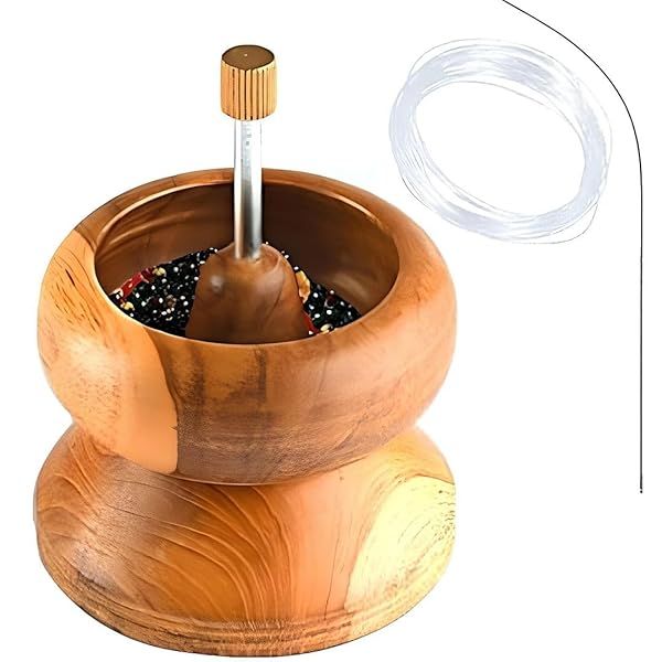 SHOP LC DELIVERING JOY Seed Bead Spinner Kit for Bracelet Making with Beading Needle and Thread Perfect Birthday Gift for Women Teak Wood
