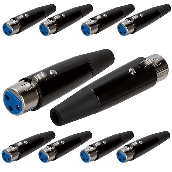 Cmple 10 Pack 3-Pin XLR Female Microphone Connectors - Durable Metal Audio Cables for Mixers & Electric Drums