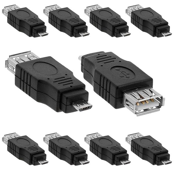 Cmple 10 Pack Micro USB 2.0 Male to USB Female Connectors - Fast & Reliable Converter