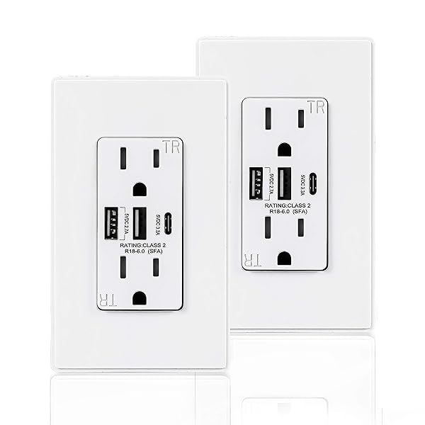 Buy Coby USB Wall Outlet with Dual 6.0A Ports & Type C - 15A Tamper Resistant Receptacle, Pack of 2 for Fast Charging