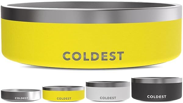 Coldest Dog Bowl: Heavy-Duty Insulated, Non-Slip & Spill-Proof - Perfect for Dogs & Cats (42 oz, Solar Yellow)