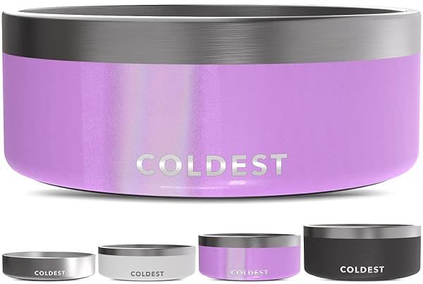 Coldest Dog Bowl: Heavy Duty Insulated, Non-Slip & Spill Proof - 64 oz Metal Bowl for Dogs & Cats (Saturns Purple Glitter)