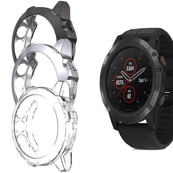 Garmin Fenix 5X & 5X Plus Case: Soft TPU Shockproof, Scratch-Resistant Bumper Cover (Black, Gunmetal, Crystal)