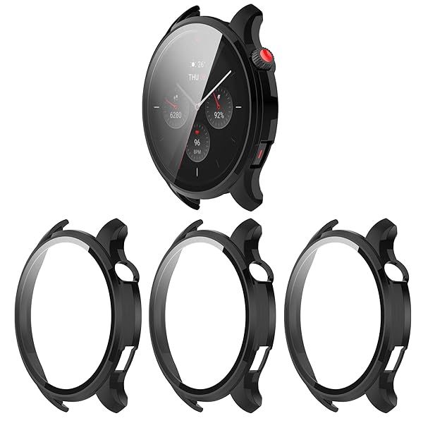 Compatible with Amazfit GTR 4 Case Cover, Scratch-Resistant Full Cover PC Protective Case with HD Tempered Glass Screen Protector for Amazfit GTR4